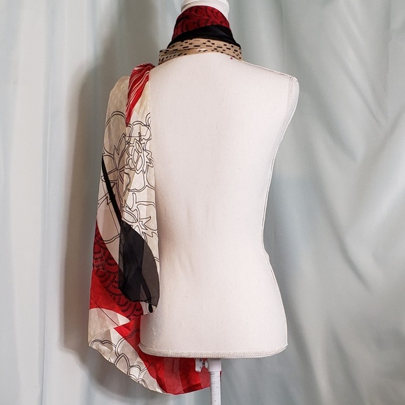 Black, White and Red Patterned silk scarf - Picture 3 of 4
